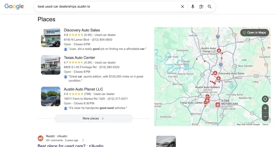 best used car dealerships austin google results