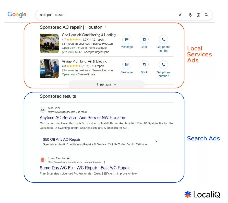google local services ads - example of serp with LSAs