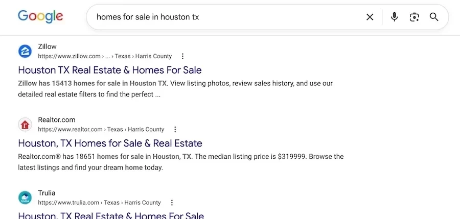 google results for homes for sale houston