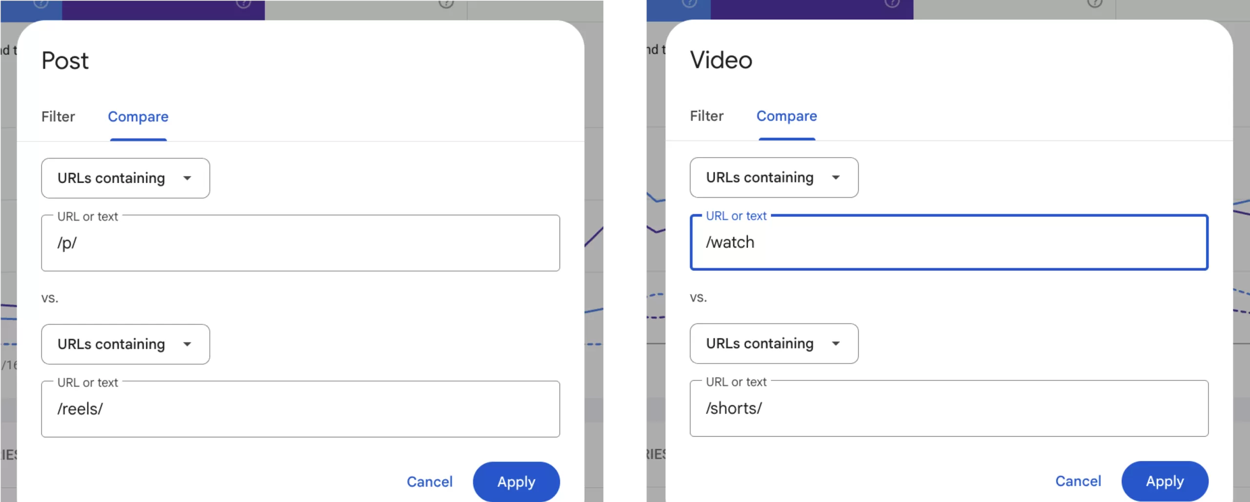 Example of the social and video content performance guide in Search Console